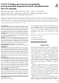 Cover page: COVID-19 Testing and Vaccine Acceptability Among Homeless-Experienced Adults: Qualitative Data from Two Samples