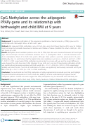 Cover page: CpG Methylation across the adipogenic PPARγ gene and its relationship with birthweight and child BMI at 9 years