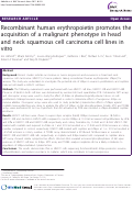 Cover page: Recombinant human erythropoietin promotes the acquisition of a malignant phenotype in head and neck squamous cell carcinoma cell lines in vitro