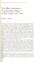 Cover page: The Sillery Experiment: A Jesuit-Indian Village in New France, 1637-1663