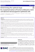 Cover page: Determining the optimal stage for cryopreservation of human embryonic stem cell-derived retinal pigment epithelial cells.