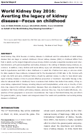 Cover page: World Kidney Day 2016: Averting the legacy of kidney disease--Focus on childhood