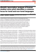 Cover page: Genetic association analysis of human median voice pitch identifies a common locus for tonal and non-tonal languages.