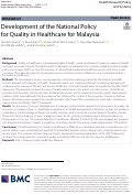 Cover page: Development of the National Policy for Quality in Healthcare for Malaysia.