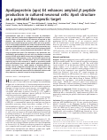 Cover page: Apolipoprotein (apo) E4 enhances amyloid beta peptide production in cultured neuronal cells: ApoE structure as a potential therapeutic target