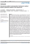 Cover page: Introductory patient communication training for medical physics graduate students: Pilot experience.