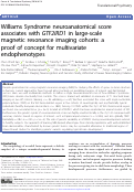 Cover page: Williams Syndrome neuroanatomical score associates with GTF2IRD1 in large-scale magnetic resonance imaging cohorts: a proof of concept for multivariate endophenotypes