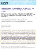 Cover page: Within-patient correspondence of amyloid-β and intrinsic network connectivity in Alzheimer’s disease