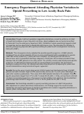 Cover page: Emergency Department Attending Physician Variation in Opioid Prescribing in Low Acuity Back Pain