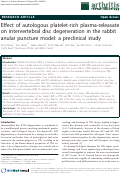 Cover page: Effect of autologous platelet-rich plasma-releasate on intervertebral disc degeneration in the rabbit anular puncture model: a preclinical study