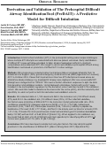 Cover page: Derivation and Validation of The Prehospital Difficult Airway IdentificationTool (PreDAIT): A Predictive Model for Difficult Intubation