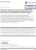 Cover page: Quantitative Appraisal of Ventricular Cerebrospinal Fluid Biomarkers in Neuropathologically Diagnosed Parkinson's Disease Cases Lacking Alzheimer's Disease Pathology