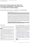 Cover page: Perceived Social Environment and Adolescents’ Well-Being and Adjustment: Comparing a Foster Care Sample With a Matched Sample