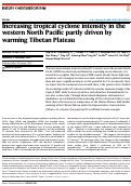 Cover page: Increasing tropical cyclone intensity in the western North Pacific partly driven by warming Tibetan Plateau.