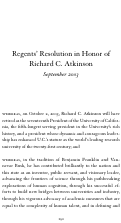 Cover page of Regents' Resolution in Honor of Richard C. Atkinson