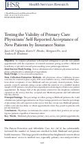 Cover page: Testing the Validity of Primary Care Physicians' Self‐Reported Acceptance of New Patients by Insurance Status