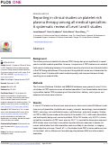 Cover page: Reporting in clinical studies on platelet-rich plasma therapy among all medical specialties: A systematic review of Level I and II studies