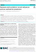 Cover page: Epistasis and evolution: recent advances and an outlook for prediction.