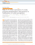 Cover page: Reply to: A critical examination of a newly proposed interhemispheric teleconnection to Southwestern US winter precipitation