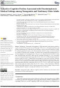 Cover page: Subjective Cognitive Decline Associated with Discrimination in Medical Settings among Transgender and Nonbinary Older Adults