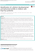 Cover page: Identification of a distinct developmental and behavioral profile in children with Dup15q syndrome