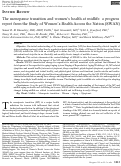 Cover page: The menopause transition and women's health at midlife: a progress report from the Study of Women's Health Across the Nation (SWAN)