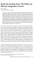 Cover page: Inside the Sending State: The Politics of Mexican Emigration Contro