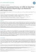 Cover page: Maternal Uniparental Disomy 14 (UPD14) Identified by Clinical Exome Sequencing in an Adolescent with Diverticulosis.