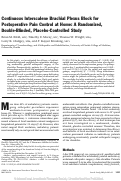 Cover page: Continuous Interscalene Brachial Plexus Block for Postoperative Pain Control at Home: A Randomized, Double-Blinded, Placebo-Controlled Study