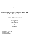 Cover page: Modeling transcriptional regulation for design and analysis of synthetic biological systems