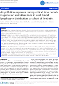 Cover page: Air pollution exposure during critical time periods in gestation and alterations in cord blood lymphocyte distribution: a cohort of livebirths