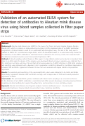 Cover page: Validation of an automated ELISA system for detection of antibodies to Aleutian mink disease virus using blood samples collected in filter paper strips.