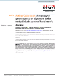 Cover page: Author Correction: A monocyte gene expression signature in the early clinical course of Parkinsons disease.