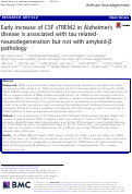 Cover page: Early increase of CSF sTREM2 in Alzheimer’s disease is associated with tau related-neurodegeneration but not with amyloid-β pathology