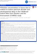 Cover page: Phthalate concentrations in house dust in relation to autism spectrum disorder and developmental delay in the CHildhood Autism Risks from Genetics and the Environment (CHARGE) study