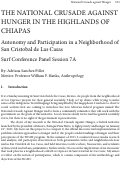 Cover page: The National Crusade Against Hunger in the Highlands of Chiapas: Autonomy and Participation in a Neighborhood of San Cristobal de Las Casas