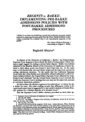 Cover page: <em>Regents v Bakke</em>: Implementing Pre-Bakke Admissions Policies with Post-Bakke Admissions Procedures