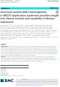 Cover page: Structural variant allelic heterogeneity in MECP2 duplication syndrome provides insight into clinical severity and variability of disease expression.