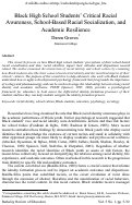 Cover page: Black high school students’ critical racial awareness, school-based racial socialization, and academic resilience