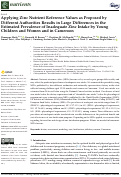 Cover page: Applying Zinc Nutrient Reference Values as Proposed by Different Authorities Results in Large Differences in the Estimated Prevalence of Inadequate Zinc Intake by Young Children and Women and in Cameroon