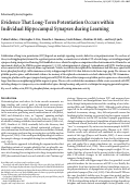 Cover page: Evidence that long-term potentiation occurs within individual hippocampal synapses during learning.