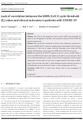 Cover page: Lack of correlation between the SARS‐CoV‐2 cycle threshold (Ct) value and clinical outcomes in patients with COVID‐19