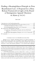 Cover page: Finding a Meaningfulness Principle in Firm Resettlement Law: A Proposal for a More Robust Framework in Light of the Board of Immigration Appeals’ Decision in Matter of <i>A-G-G-</i>