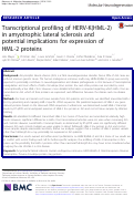 Cover page: Transcriptional profiling of HERV-K(HML-2) in amyotrophic lateral sclerosis and potential implications for expression of HML-2 proteins.