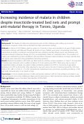 Cover page: Increasing incidence of malaria in children despite insecticide-treated bed nets and prompt anti-malarial therapy in Tororo, Uganda