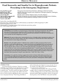 Cover page: Food Insecurity and Insulin Use in Hyperglycemic Patients Presenting to the Emergency Department