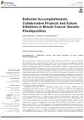 Cover page: Editorial: Accomplishments, Collaborative Projects and Future Initiatives in Breast Cancer Genetic Predisposition