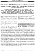 Cover page: Performance of the Bio-Rad Geenius HIV1/2 Supplemental Assay in Detecting “Recent” HIV Infection and Calculating Population Incidence