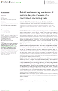 Cover page: Relational memory weakness in autism despite the use of a controlled encoding task.