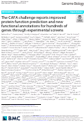 Cover page: The CAFA challenge reports improved protein function prediction and new functional annotations for hundreds of genes through experimental screens